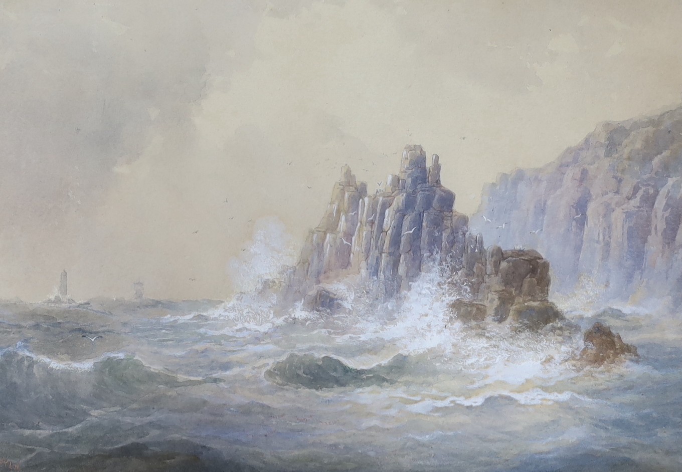 John Clarkson Uren (1845-1932), three watercolours, Coastal scenes, signed, one dated 1880, largest 23 x 40cm